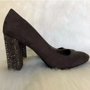 Libby Edelman Block Heels Gray Sz 7.5 Suede Stud